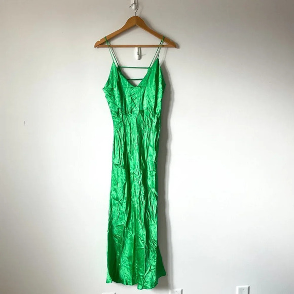 Zara Satin Effect Camisole Midi Strappy Dress Bloggers Fav Green NWT Size Small - Picture 5 of 11